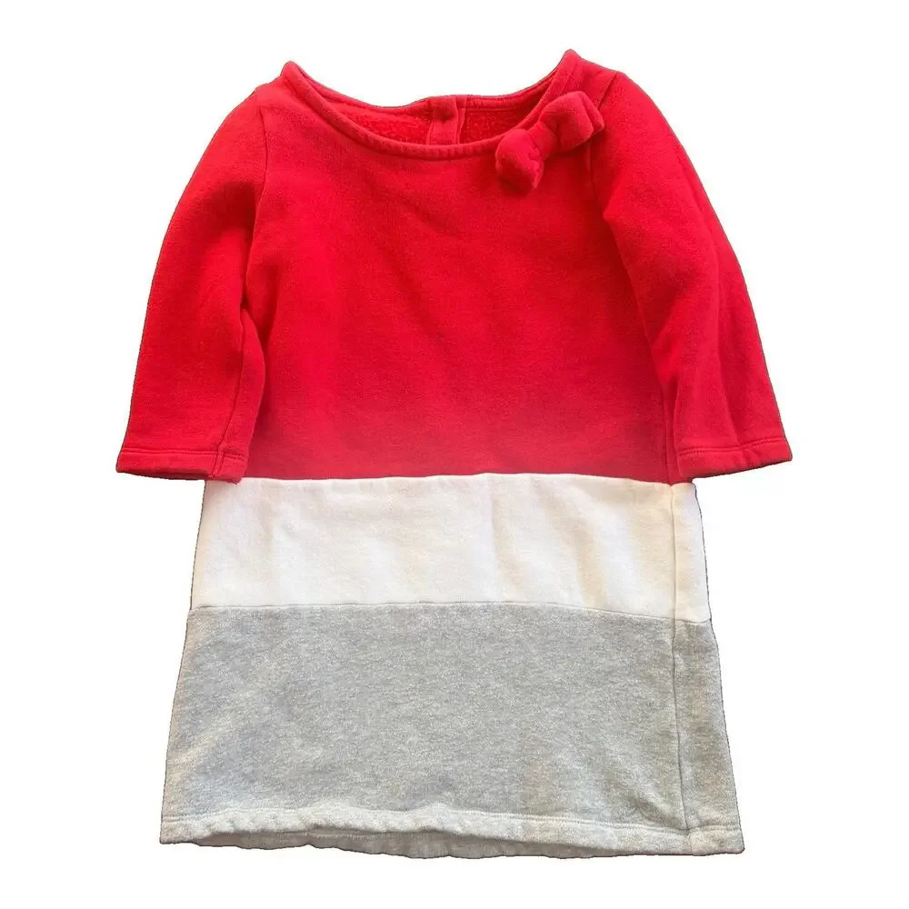 Gymboree Girls Colorblock Fleece Sweater Dress, Size 6, 3/4 Sleeve, Bow